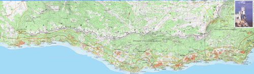 Подробная топографическая карта ЮБК от Ялты до Алушты. Топографическая карта Южного побережья Крыма.