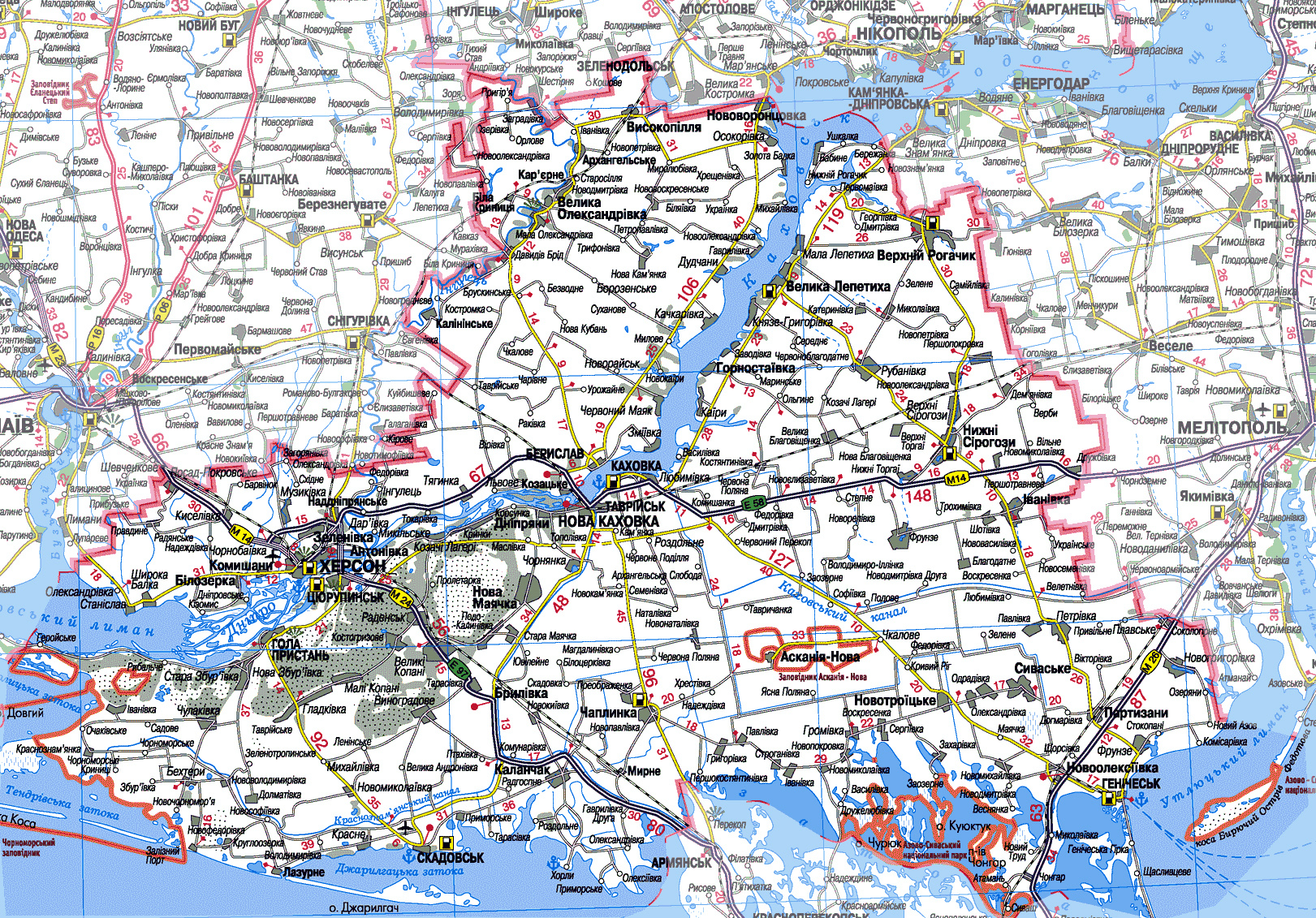 Карта транспортного сообщения Херсонской области. Границы Херсонской ...