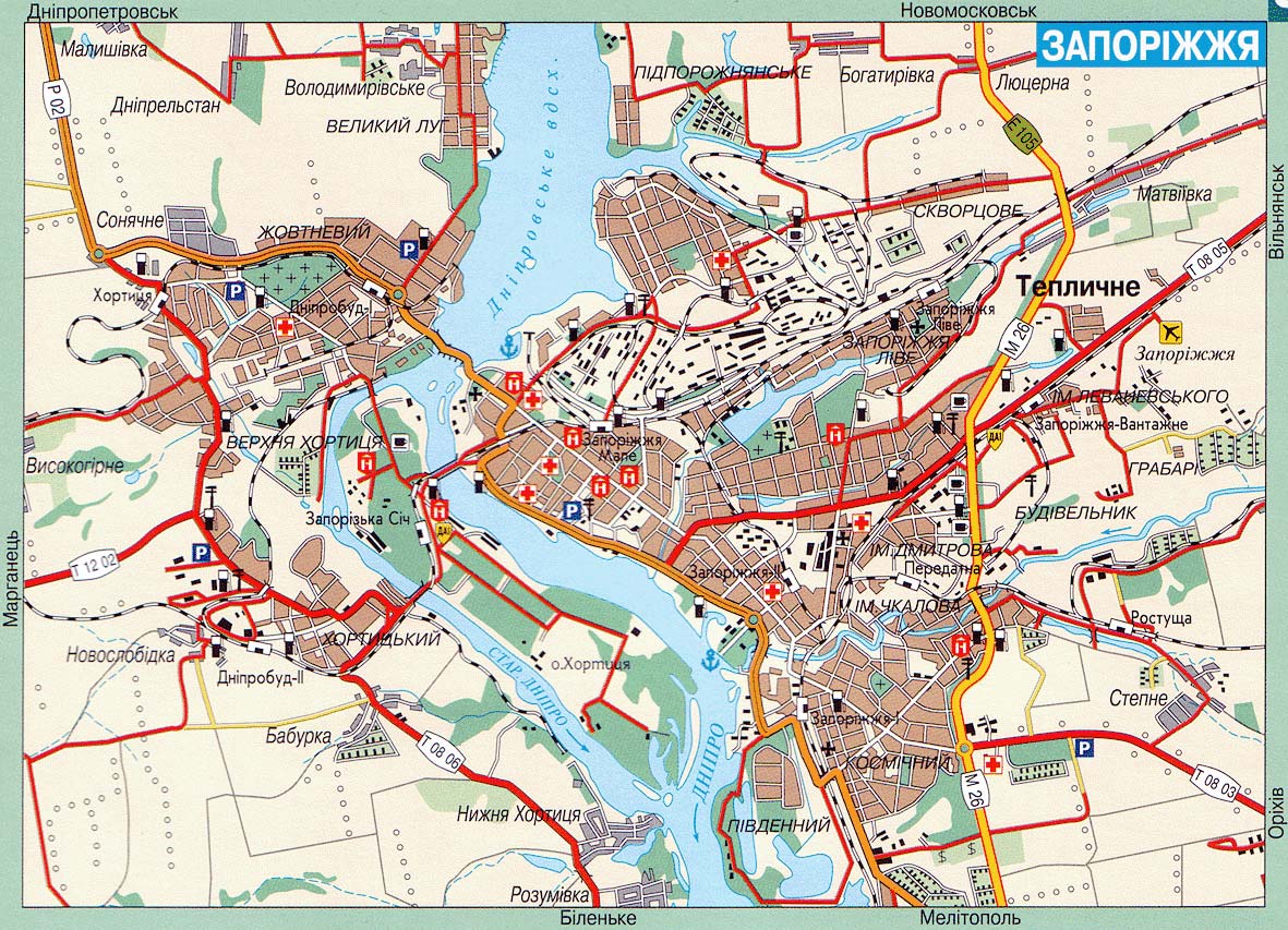 Карта Запорожья. Подробная карта автомобильных дорог Запорожья
