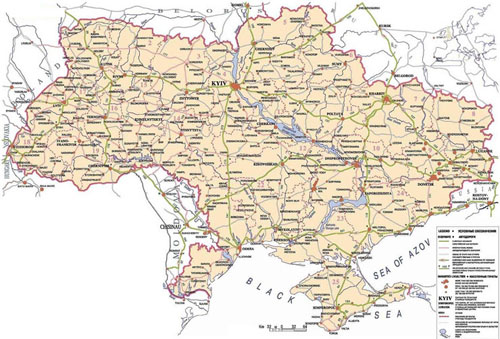 Карта автомобильных коридоров Украины на английском языке. Map of road corridors in Ukraine in English