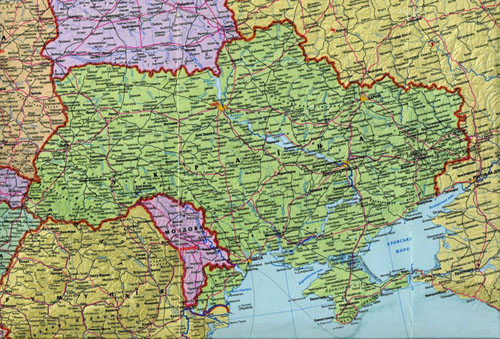 Физическая карта Украины и соседних стран. Границы Украины и соседних стран, основные города и автодороги на карте