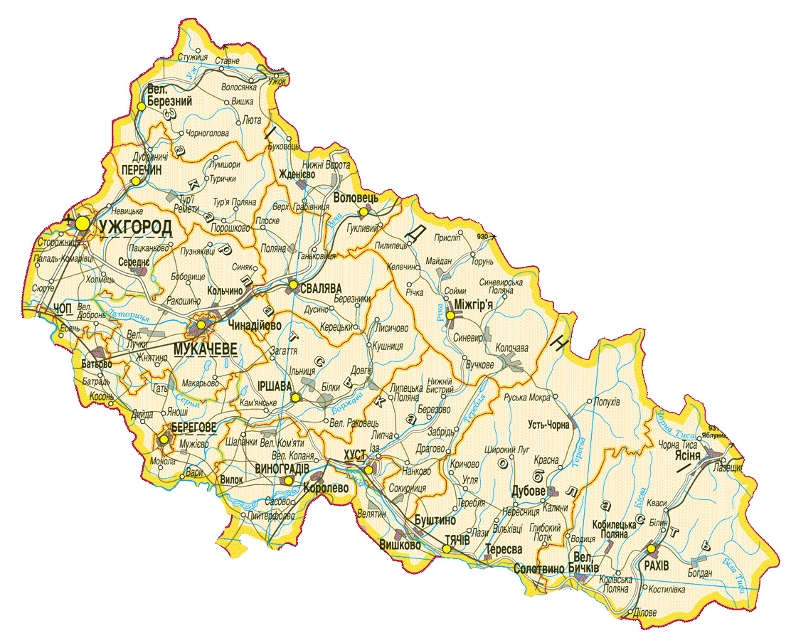 Карта Закарпатской области. Границы области, границы районов на карте ...